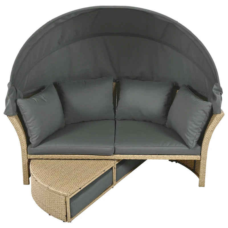 Lit de repos double en rotin pour patio extérieur