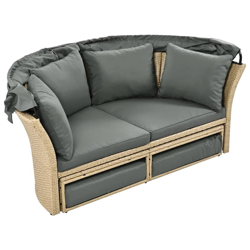 Lit de repos double en rotin pour patio extérieur