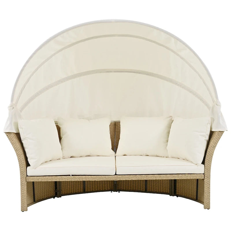 Lit de repos double en rotin pour patio extérieur