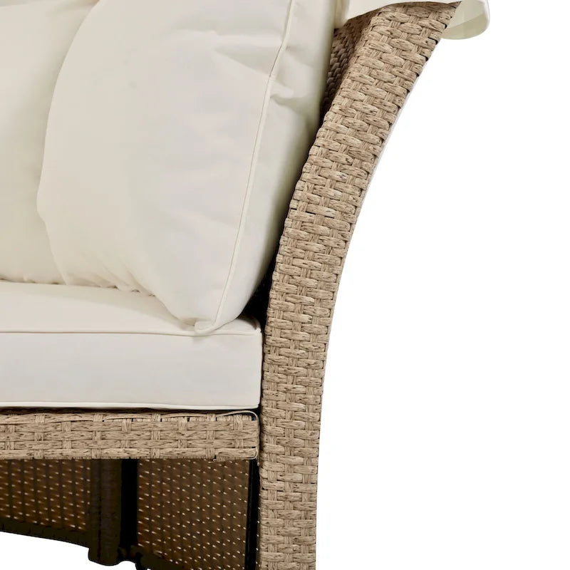 Lit de repos double en rotin pour patio extérieur