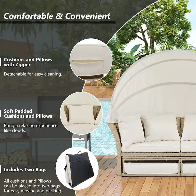 Lit de repos double en rotin pour patio extérieur