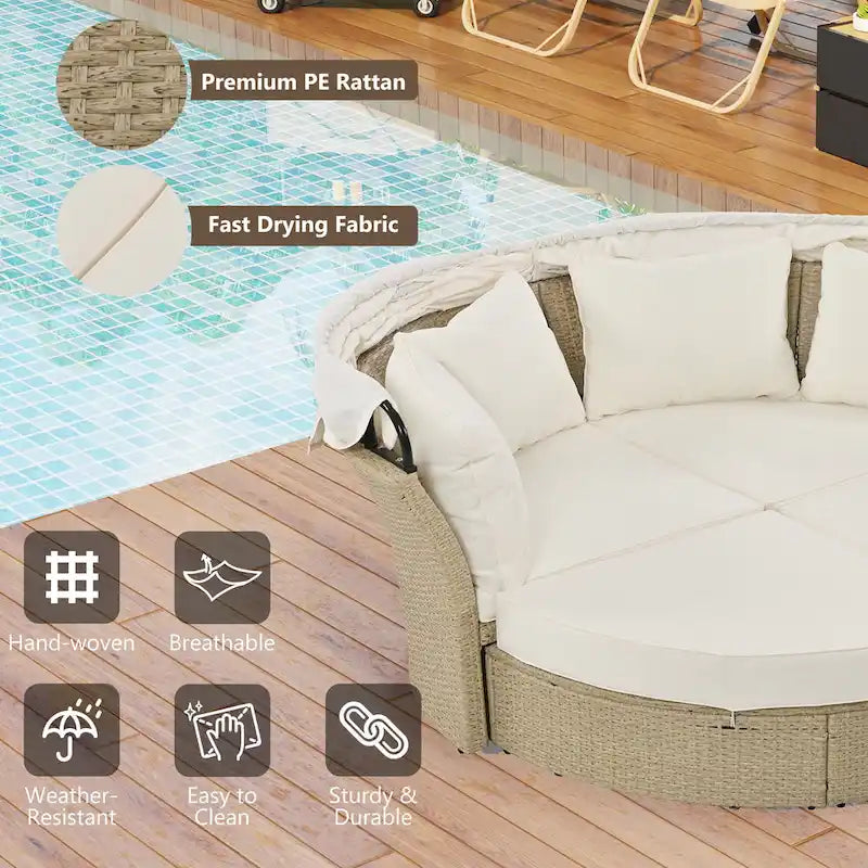 Lit de repos double en rotin pour patio extérieur