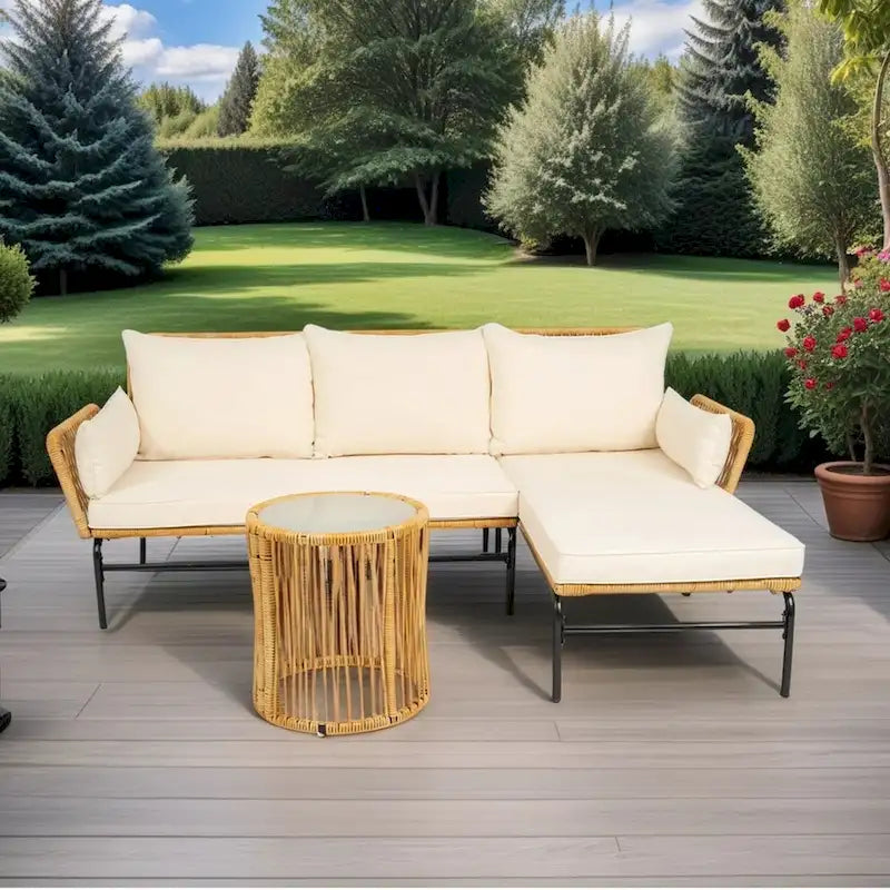 MM Ensembles de meubles de patio en osier d'extérieur 3 pièces