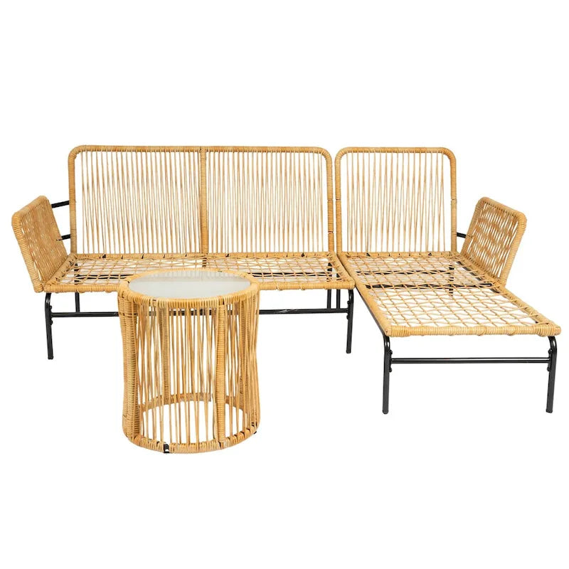 MM Ensembles de meubles de patio en osier d'extérieur 3 pièces