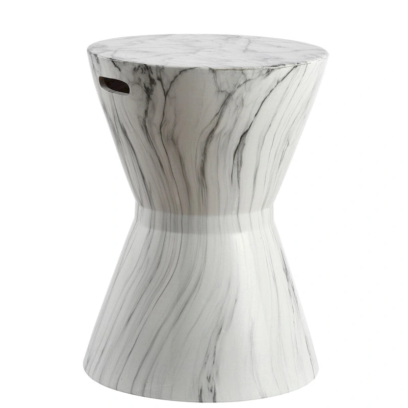 Tabouret de jardin en céramique African Drum 17.3, finition marbre blanc, par