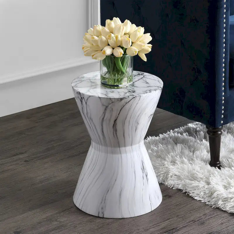 African Drum 17.3 White Marble Finish Ceramic Garden Stool by
