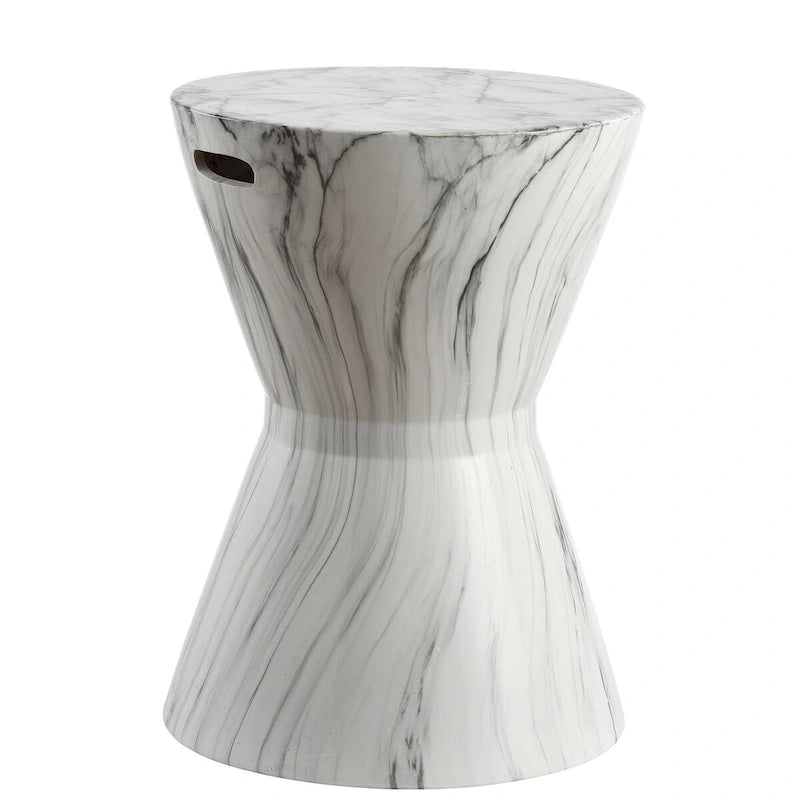Tabouret de jardin en céramique African Drum 17.3, finition marbre blanc, par