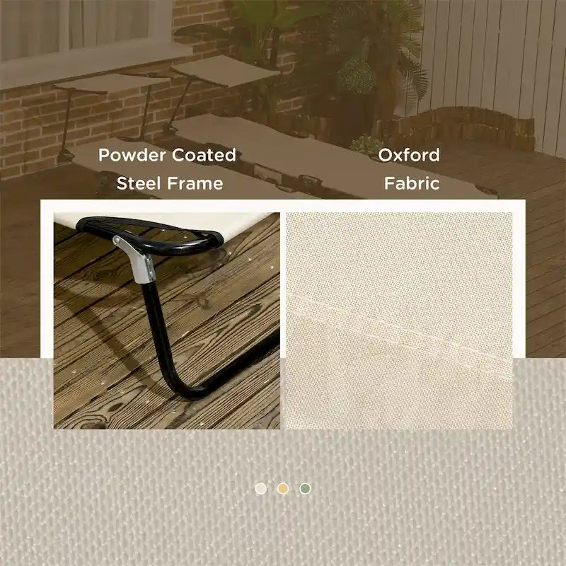 Chaise longue pliable 2 pièces à cadre en acier avec pare-soleil et pochette