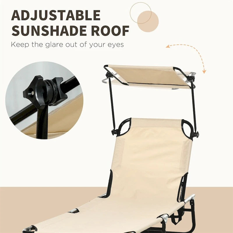Chaise longue pliable 2 pièces à cadre en acier avec pare-soleil et pochette