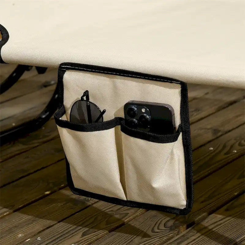 Chaise longue pliable 2 pièces à cadre en acier avec pare-soleil et pochette