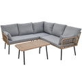 Ensemble de conversation de patio 4 pièces Moasis, canapé sectionnel en osier en forme de L 5 places avec coussins et table d'appoint
