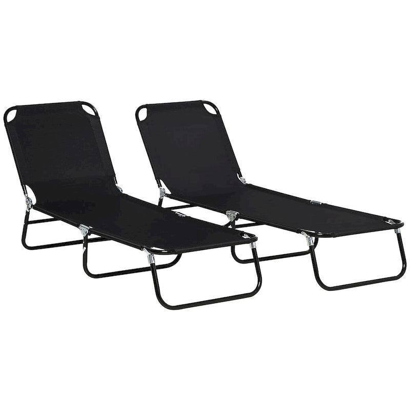 Chaise longue pliable d'extérieur 2 pièces avec dossier inclinable sur 5 niveaux et cadre en acier