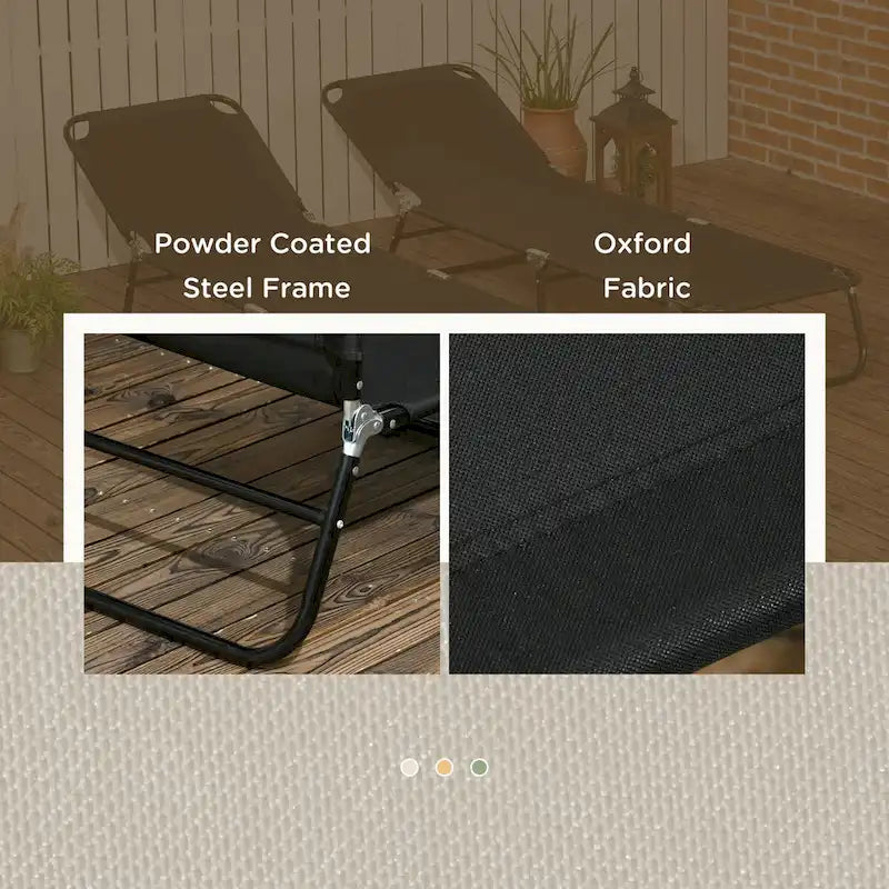 Chaise longue pliable d'extérieur 2 pièces avec dossier inclinable sur 5 niveaux et cadre en acier
