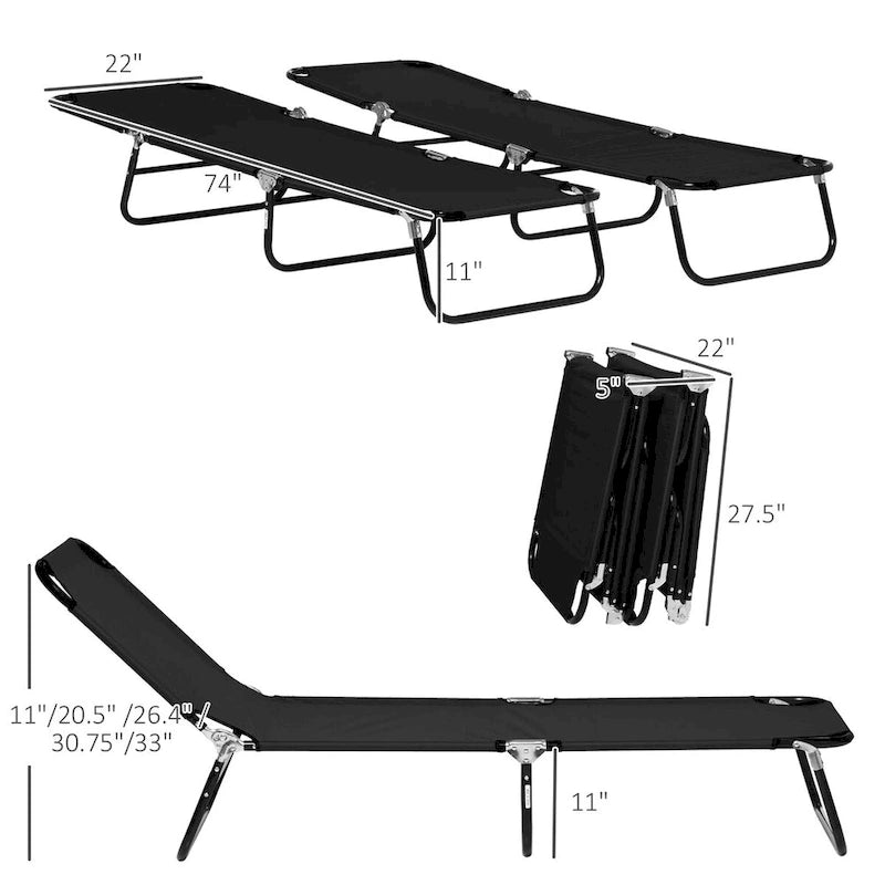 Chaise longue pliable d'extérieur 2 pièces avec dossier inclinable sur 5 niveaux et cadre en acier