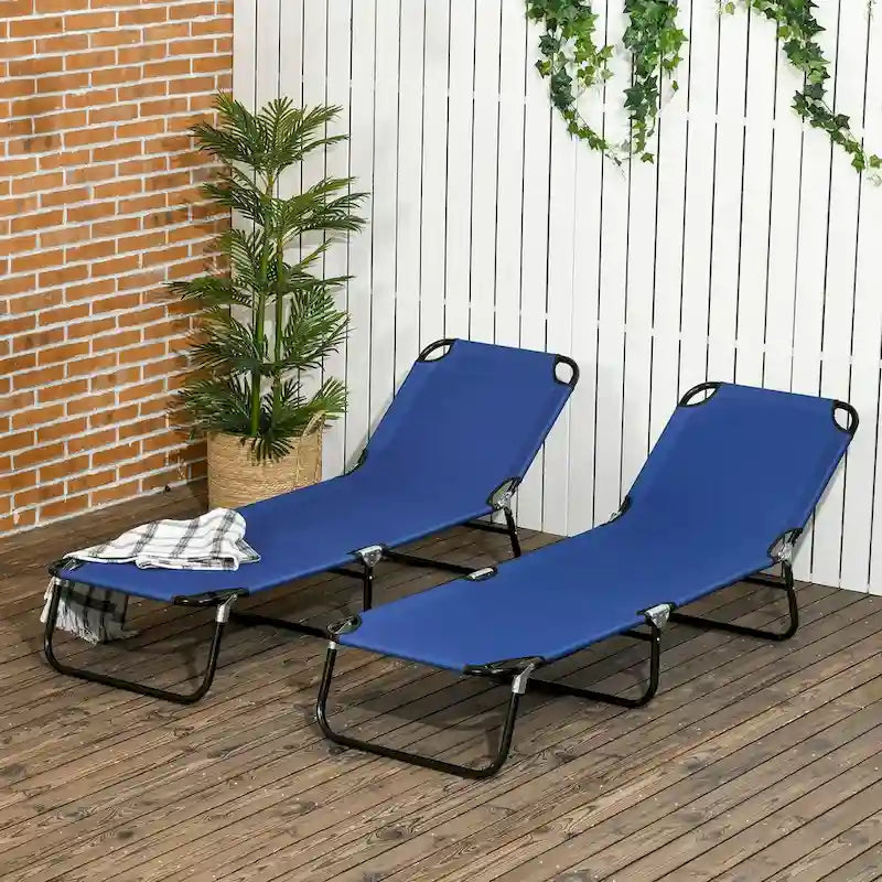 Chaise longue pliable d'extérieur 2 pièces avec dossier inclinable sur 5 niveaux et cadre en acier