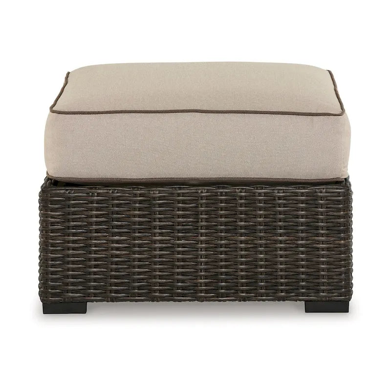 Waga Pouf extérieur de 73 cm, assise rembourrée, résine tressée, marron, beige