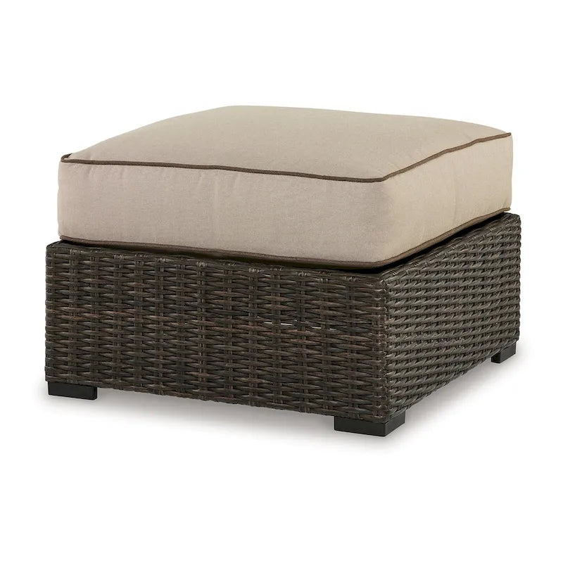Waga Pouf extérieur de 73 cm, assise rembourrée, résine tressée, marron, beige