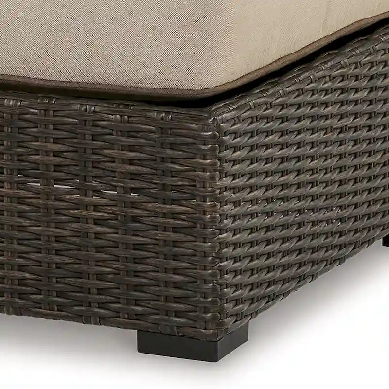 Waga Pouf extérieur de 73 cm, assise rembourrée, résine tressée, marron, beige