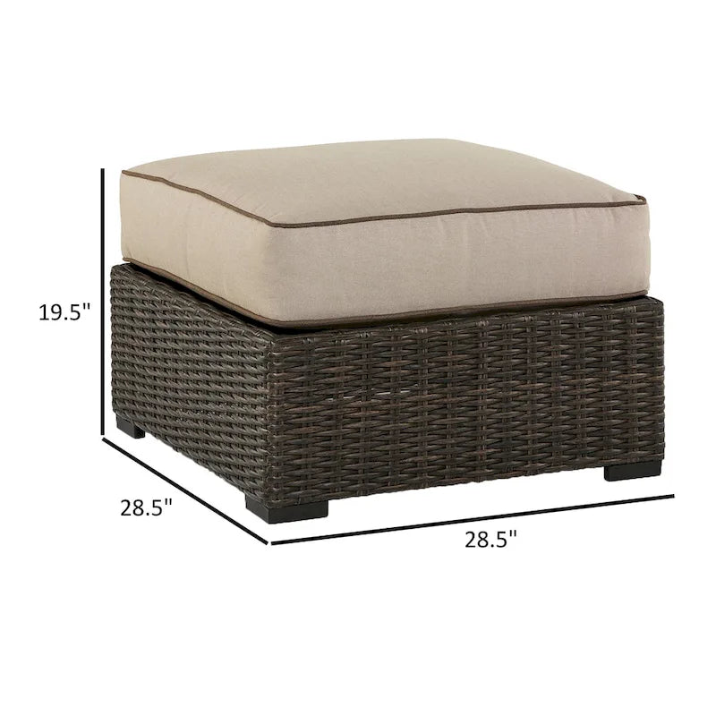 Waga Pouf extérieur de 73 cm, assise rembourrée, résine tressée, marron, beige