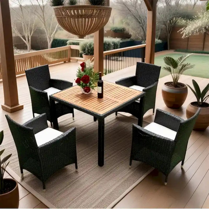 Ensemble de salle à manger en osier 5 pièces pour terrasse/jardin