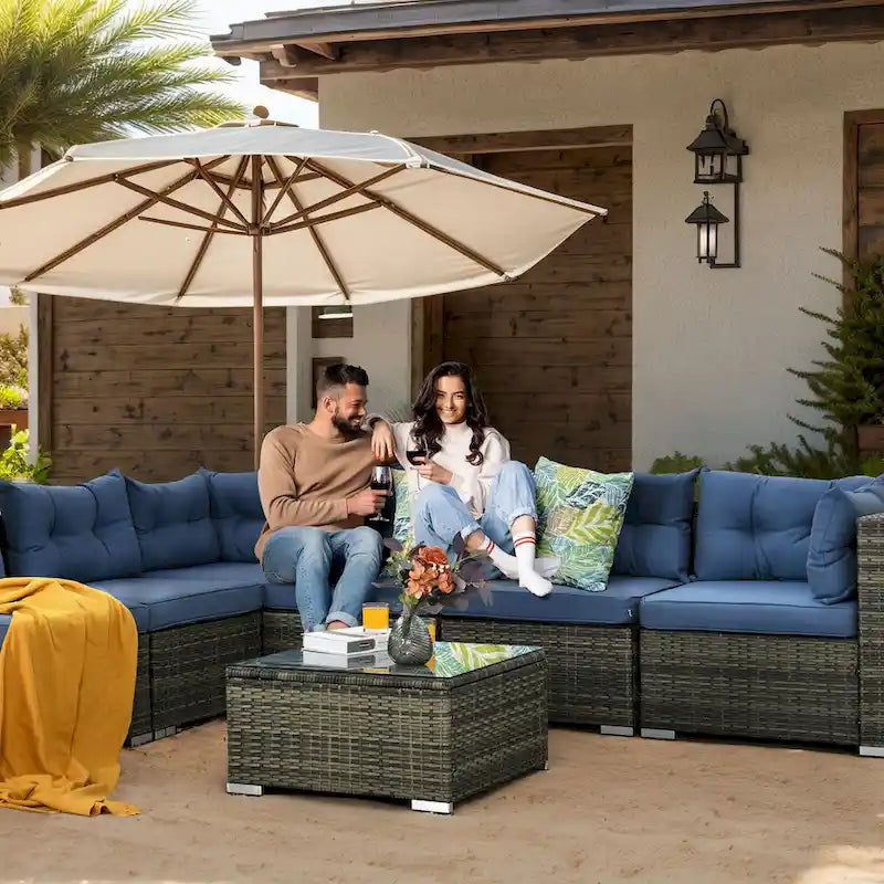 Moasis Salon de Jardin 7 Pièces Canapé Modulable d'Extérieur avec Coussins et Table Basse pour Jardin, Balcon, Cour Arrière