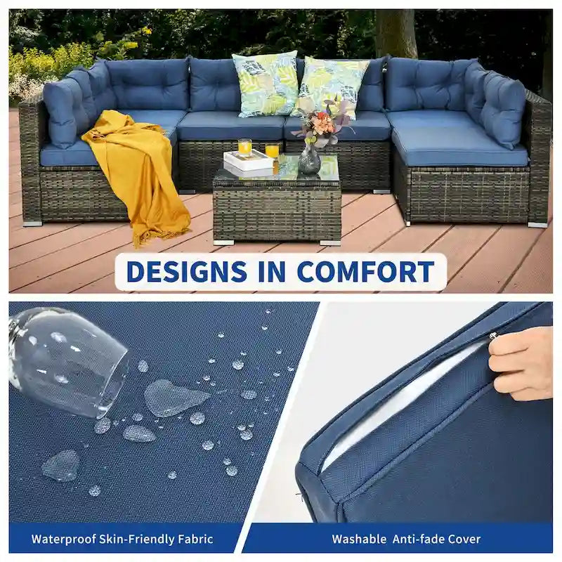 Moasis Salon de Jardin 7 Pièces Canapé Modulable d'Extérieur avec Coussins et Table Basse pour Jardin, Balcon, Cour Arrière