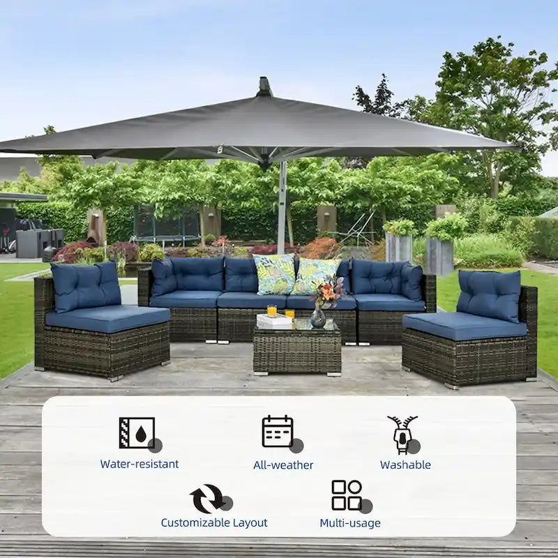 Moasis Salon de Jardin 7 Pièces Canapé Modulable d'Extérieur avec Coussins et Table Basse pour Jardin, Balcon, Cour Arrière
