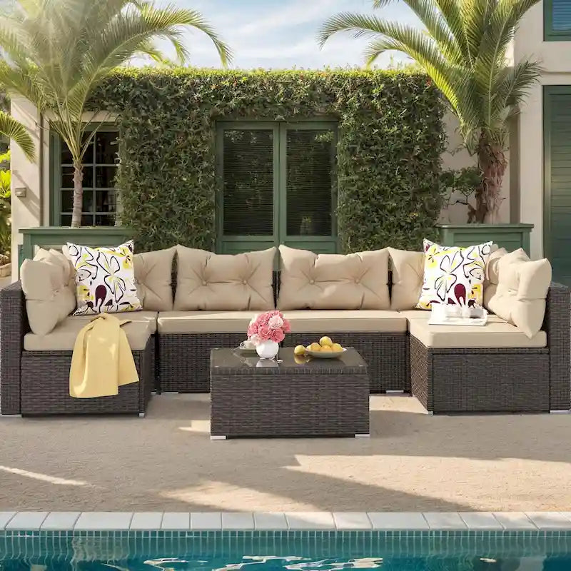 Moasis Salon de Jardin 7 Pièces Canapé Modulable d'Extérieur avec Coussins et Table Basse pour Jardin, Balcon, Cour Arrière