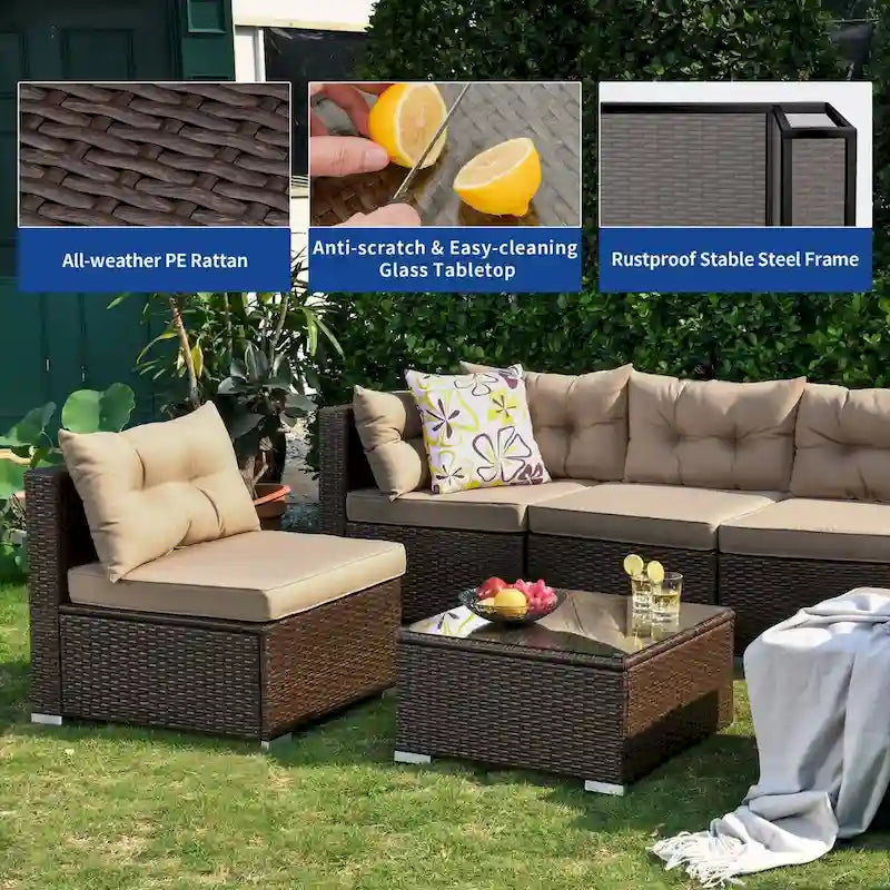Moasis Salon de Jardin 7 Pièces Canapé Modulable d'Extérieur avec Coussins et Table Basse pour Jardin, Balcon, Cour Arrière