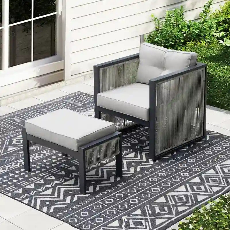 FINCATI Ensemble de canapés modulaires de jardin en osier, mobilier d'extérieur moderne avec chaises