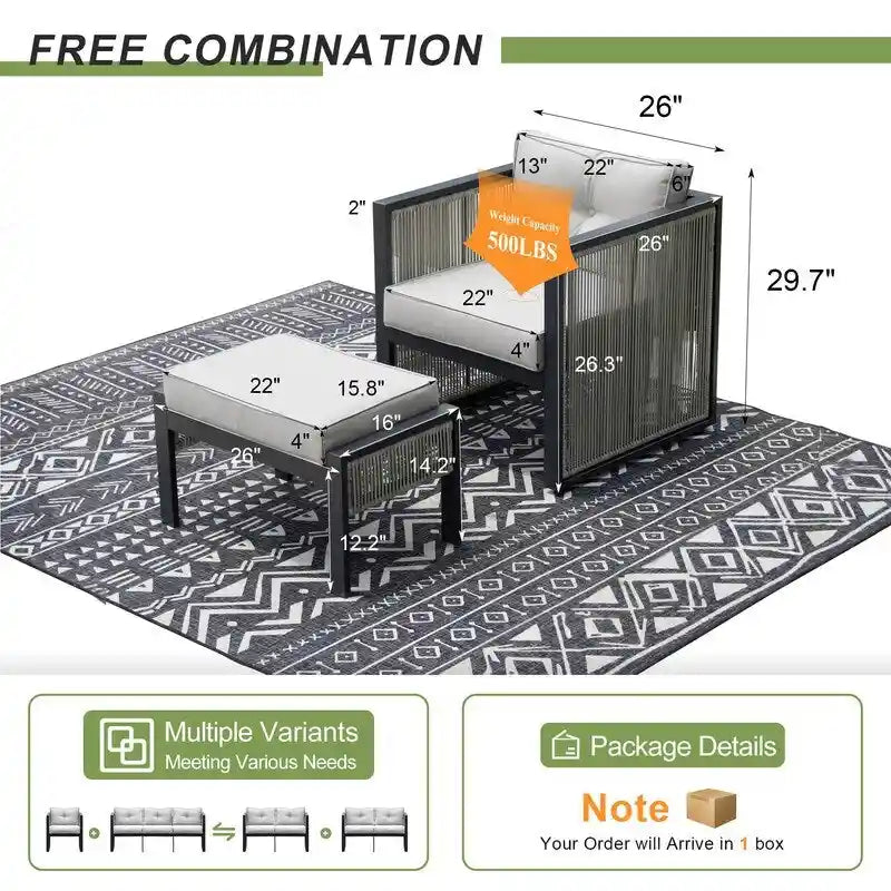 FINCATI Ensemble de canapés modulaires de jardin en osier, mobilier d'extérieur moderne avec chaises
