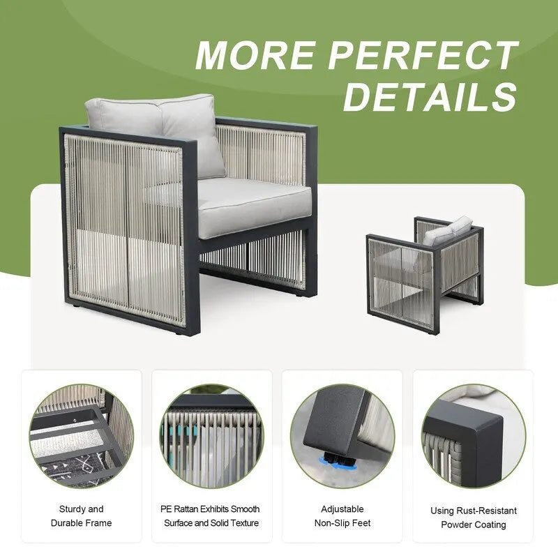 FINCATI Ensemble de canapés modulaires de jardin en osier, mobilier d'extérieur moderne avec chaises