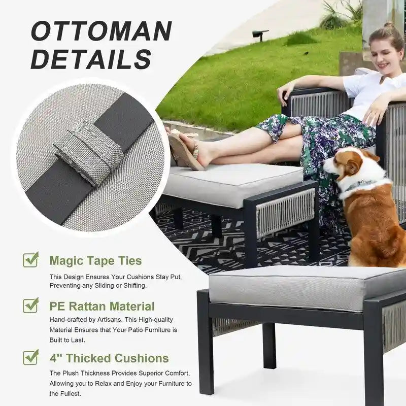 FINCATI Ensemble de canapés modulaires de jardin en osier, mobilier d'extérieur moderne avec chaises