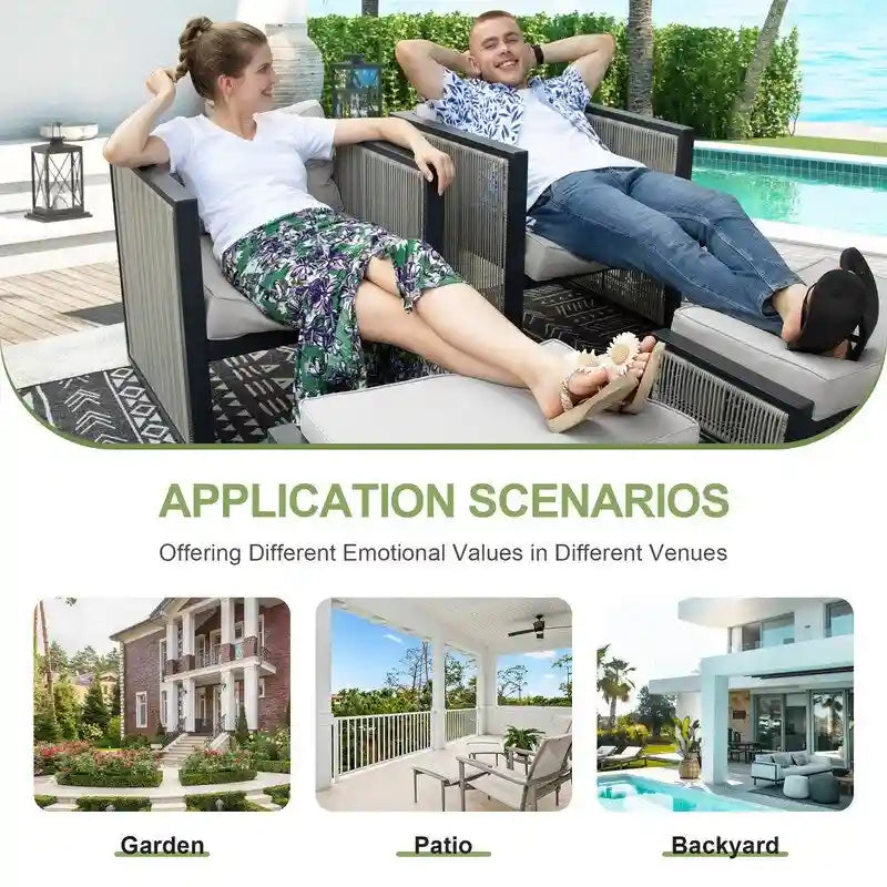 FINCATI Ensemble de canapés modulaires de jardin en osier, mobilier d'extérieur moderne avec chaises