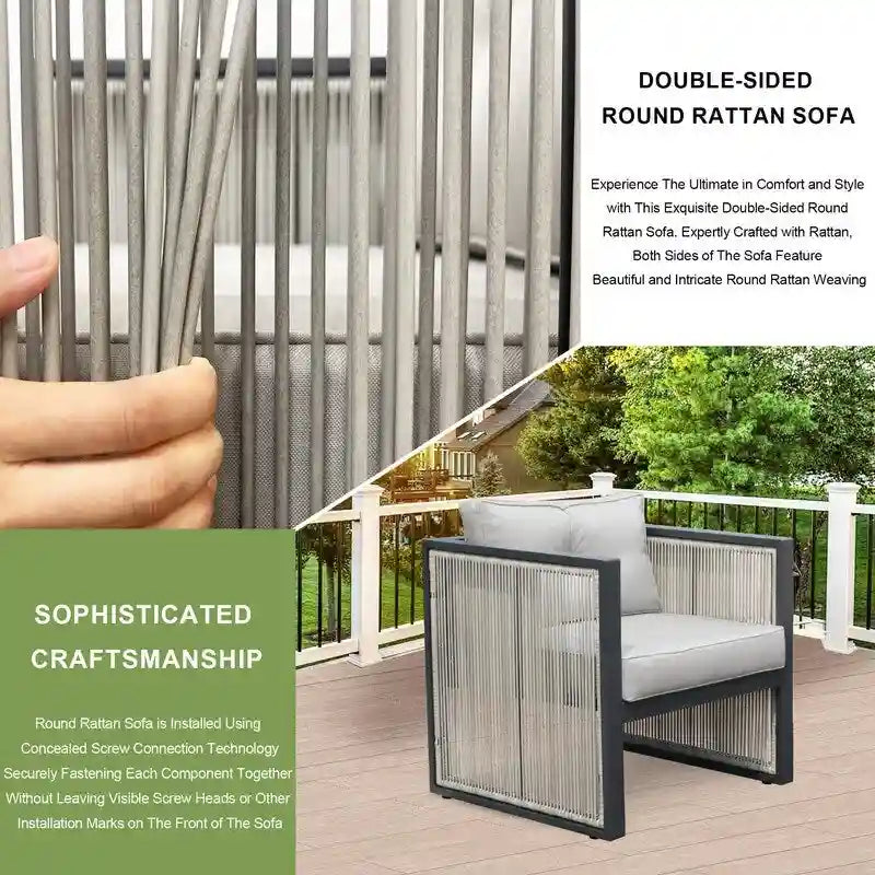 FINCATI Ensemble de canapés modulaires de jardin en osier, mobilier d'extérieur moderne avec chaises