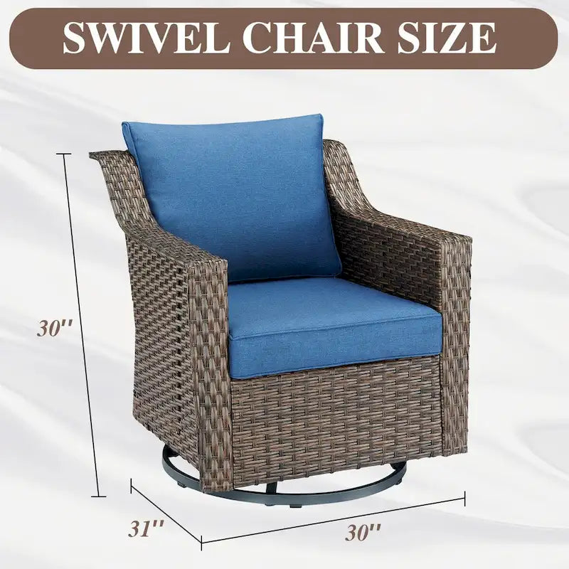 Ensembles de bistrot de patio en osier rotatifs à 360° avec coussin moelleux - Marron