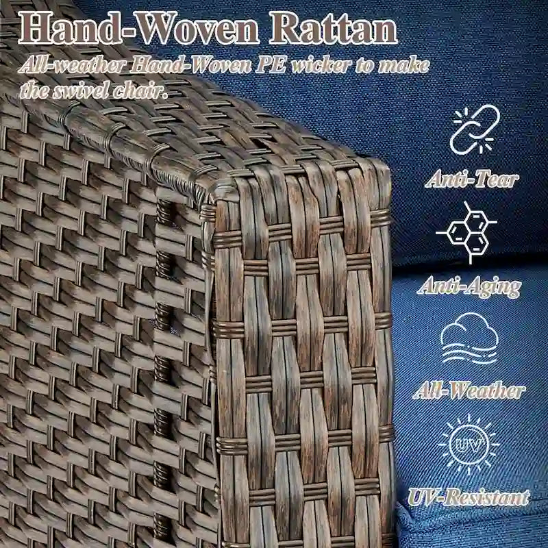 Ensembles de bistrot de patio en osier rotatifs à 360° avec coussin moelleux - Marron