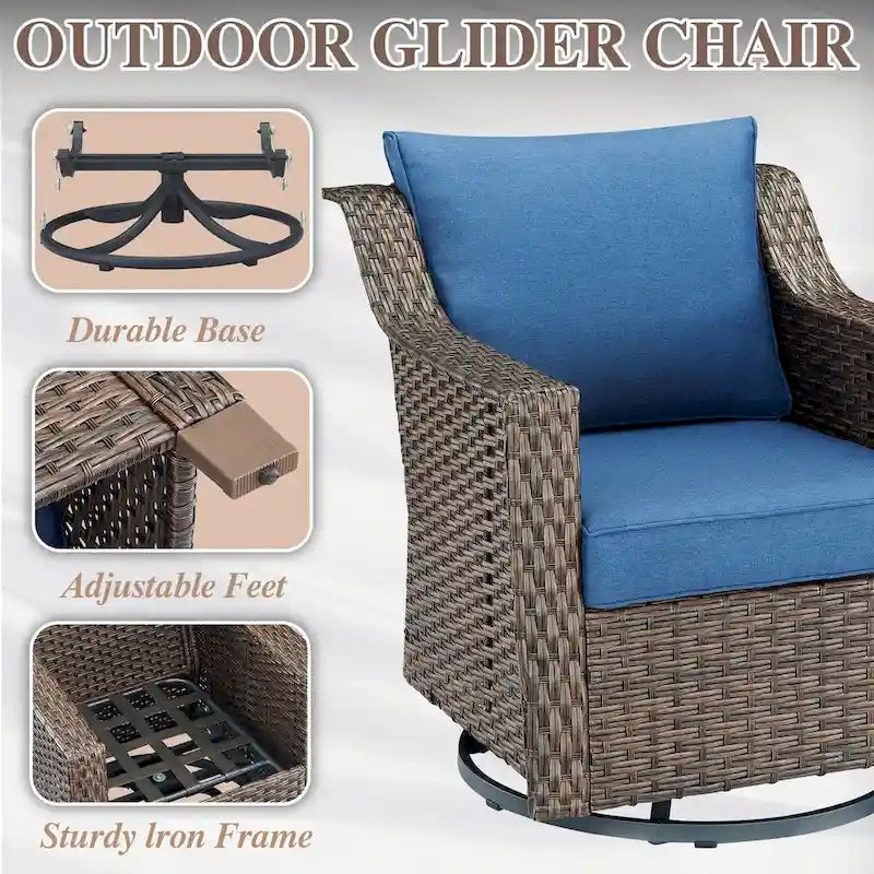 Ensembles de bistrot de patio en osier rotatifs à 360° avec coussin moelleux - Marron