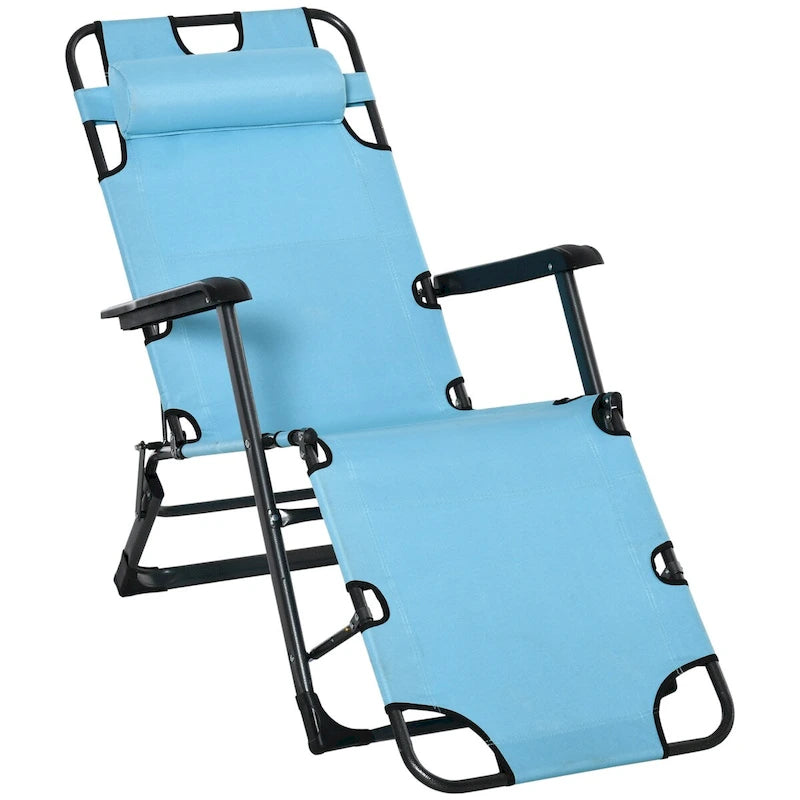 Chaise longue pliante pour l'extérieur, chaise de bronzage 2 en 1 avec oreiller et poche, chaise de piscine réglable pour patio