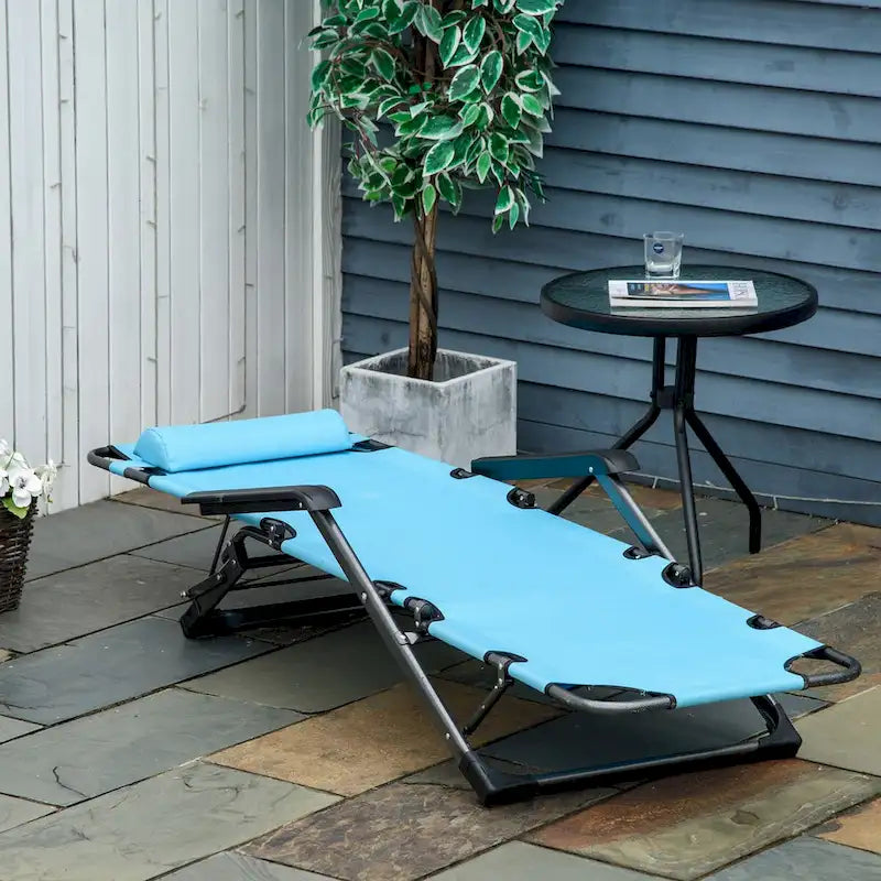 Chaise longue pliante pour l'extérieur, chaise de bronzage 2 en 1 avec oreiller et poche, chaise de piscine réglable pour patio