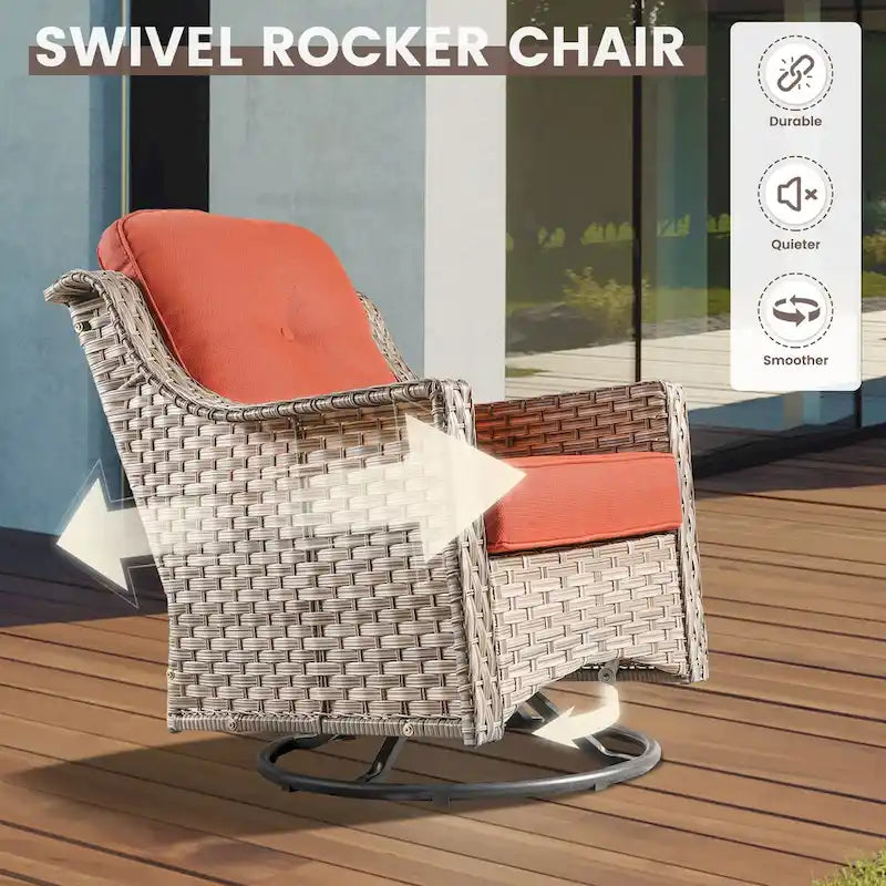 OVIOS Ensemble de 11 Fauteuils Pivotants d'Extérieur en Osier avec Table Basse à Énergie Solaire et Foyer
