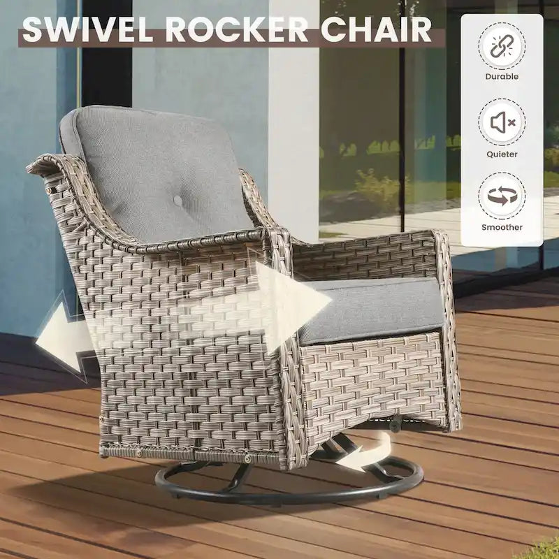 OVIOS Ensemble de 11 Fauteuils Pivotants d'Extérieur en Osier avec Table Basse à Énergie Solaire et Foyer
