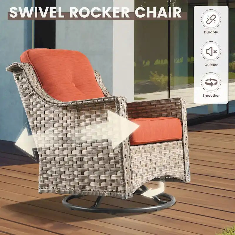 OVIOS Ensemble de 11 Fauteuils Pivotants d'Extérieur en Osier avec Table Basse à Énergie Solaire et Foyer