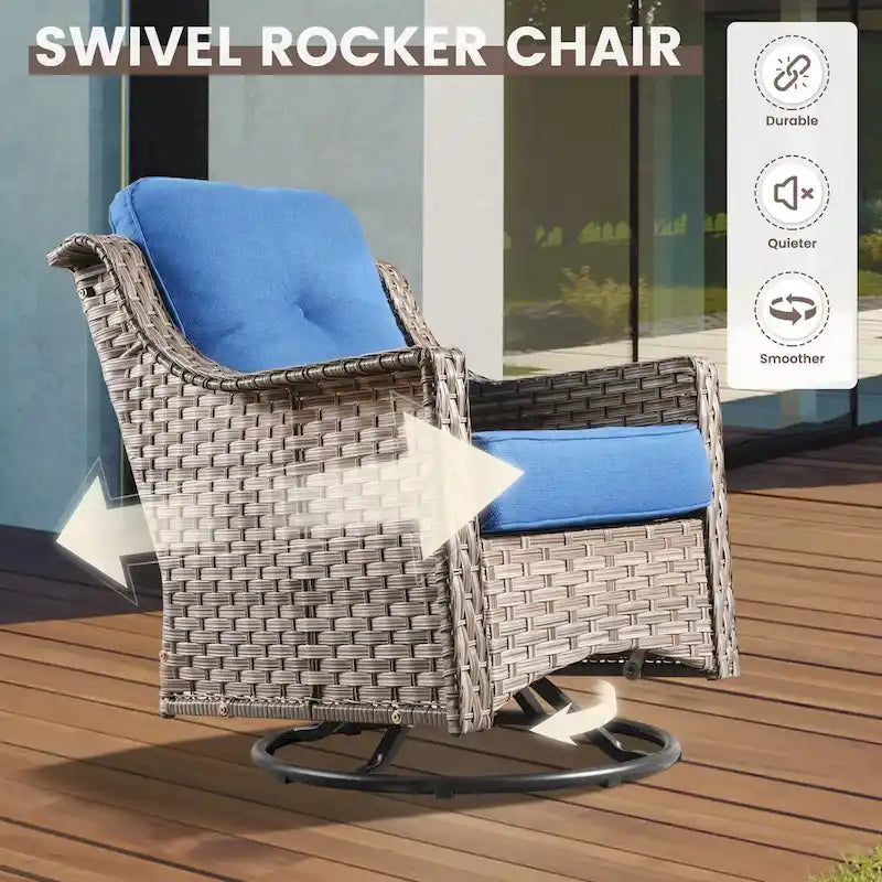 OVIOS Ensemble de 11 Fauteuils Pivotants d'Extérieur en Osier avec Table Basse à Énergie Solaire et Foyer