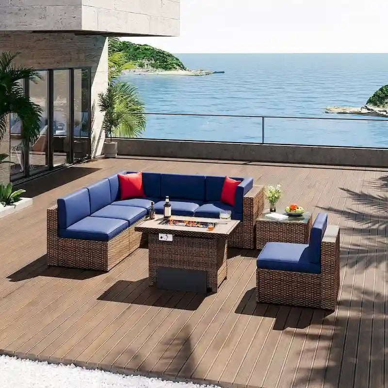 Ensemble de mobilier de patio 8 pièces avec table de foyer de 40 pouces