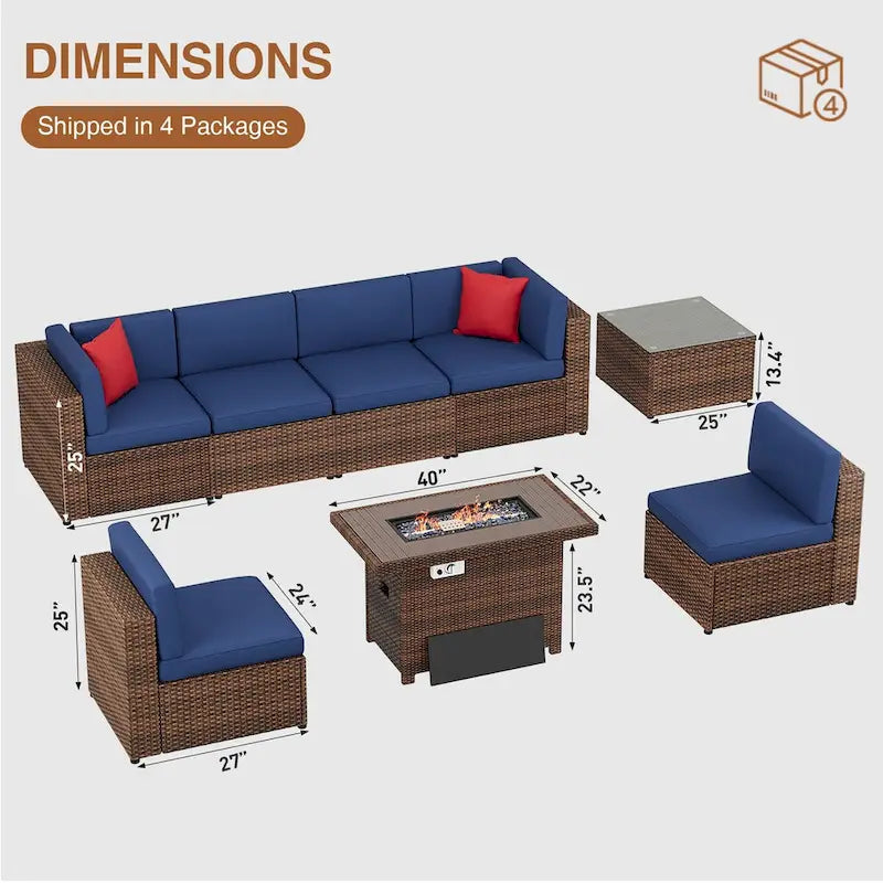 Ensemble de mobilier de patio 8 pièces avec table de foyer de 40 pouces