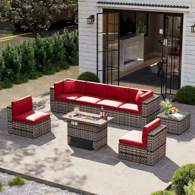 Ensemble de mobilier de patio 8 pièces avec table de foyer de 40 pouces