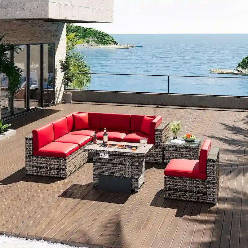 Ensemble de mobilier de patio 8 pièces avec table de foyer de 40 pouces