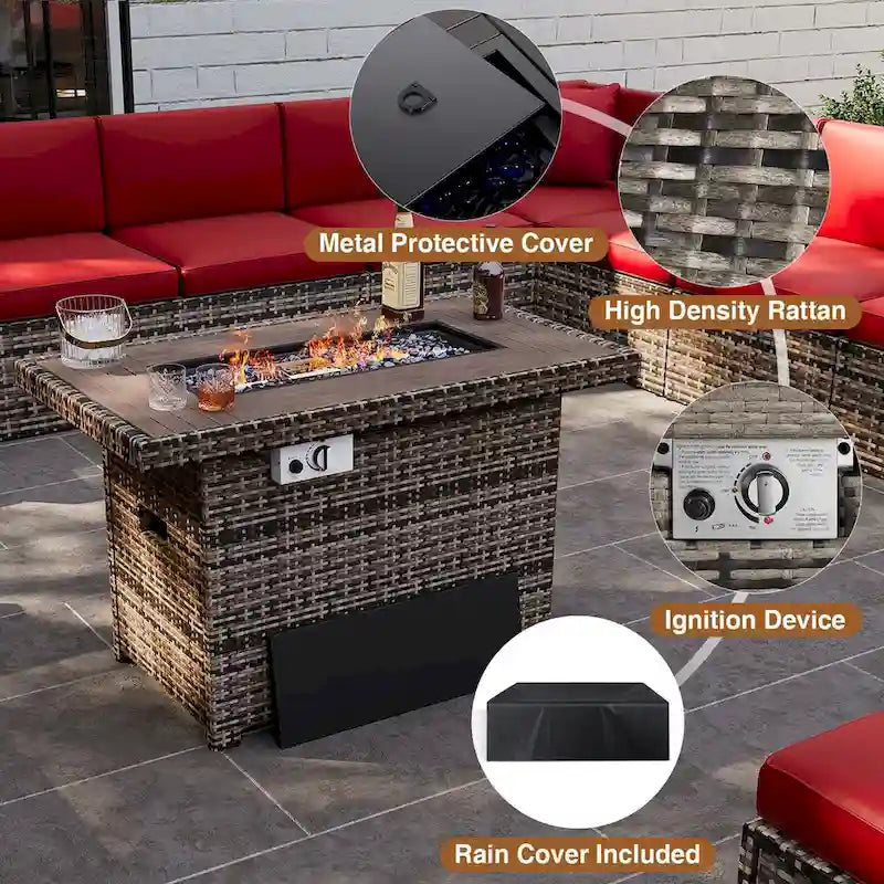 Ensemble de mobilier de patio 8 pièces avec table de foyer de 40 pouces