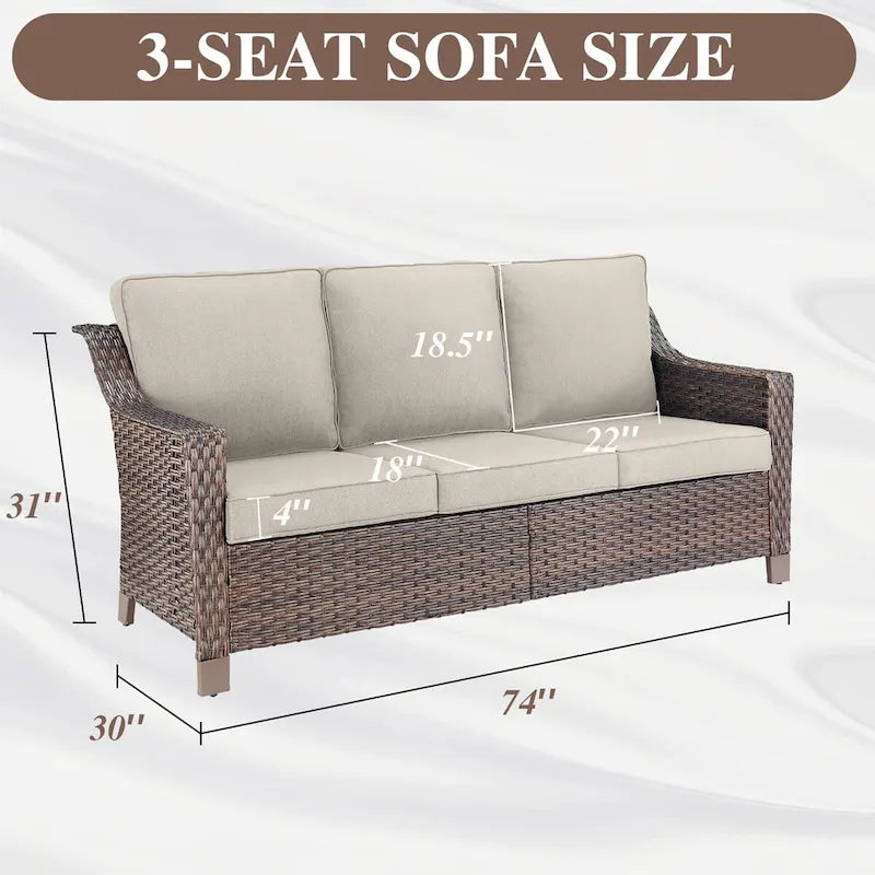 Ensemble de 6 pièces en osier avec canapé, fauteuil à bascule, pouf, table - Marron